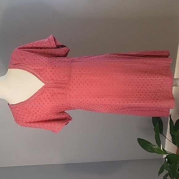 Sun Valley Pink Dotted Swiss Short Sleeve Silver Threading Pullover Dress Sz XS - Picture 1 of 12